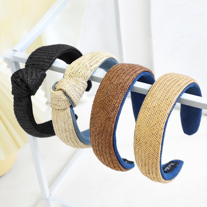 

Hair Accessories Ethnic Wind Band Fashion Pure Color Raffia Woven Headdress Card Korean Version Of Retro Knotted Bundle R207