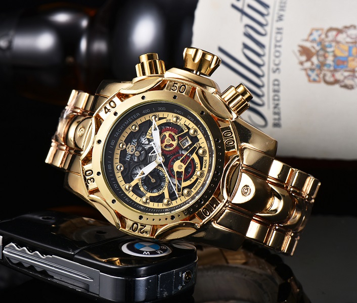 

INVICTA DZ7333 outdoor sports men's calendar quartz watch steel belt hollow personality large dial folding buckle, Slivery;brown