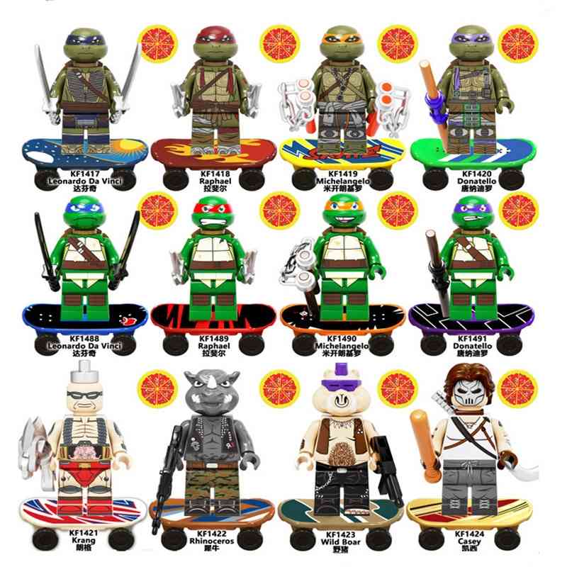 

Kefeng kf6125 building block man with skateboard small particle assembly toy Ninja Turtle Doll Bag