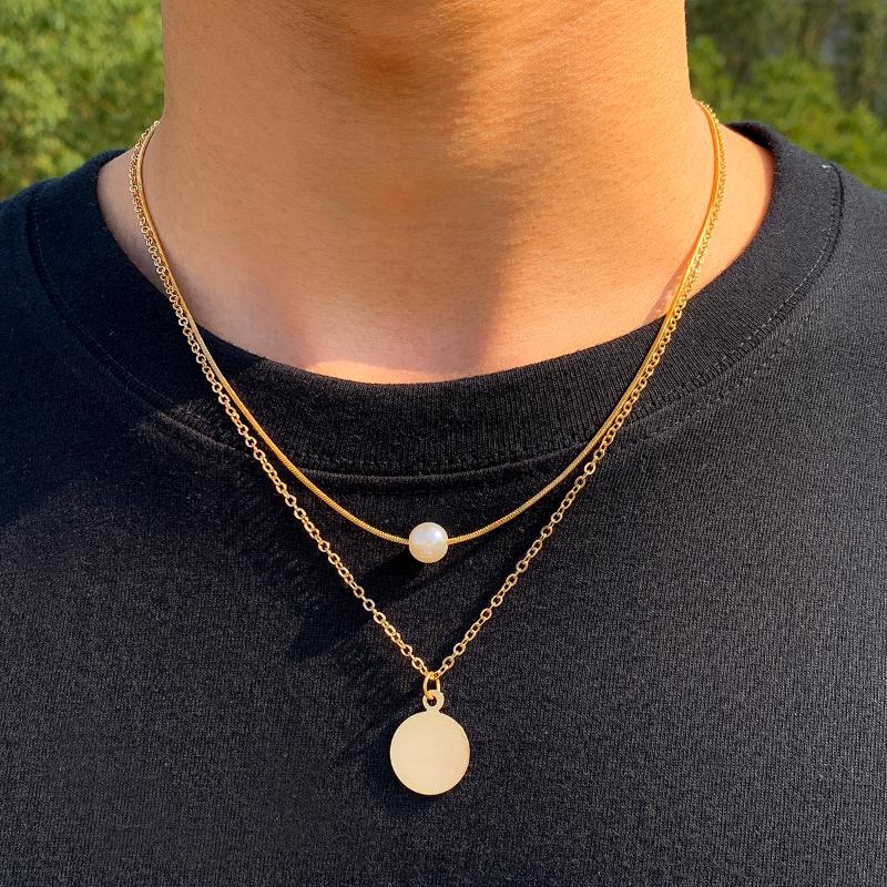 

Pendant Necklaces Classic Thin Snake Chain Necklace For Women Men Punk Geometric Round Simulated Pearls Unisex Retro Jewelry