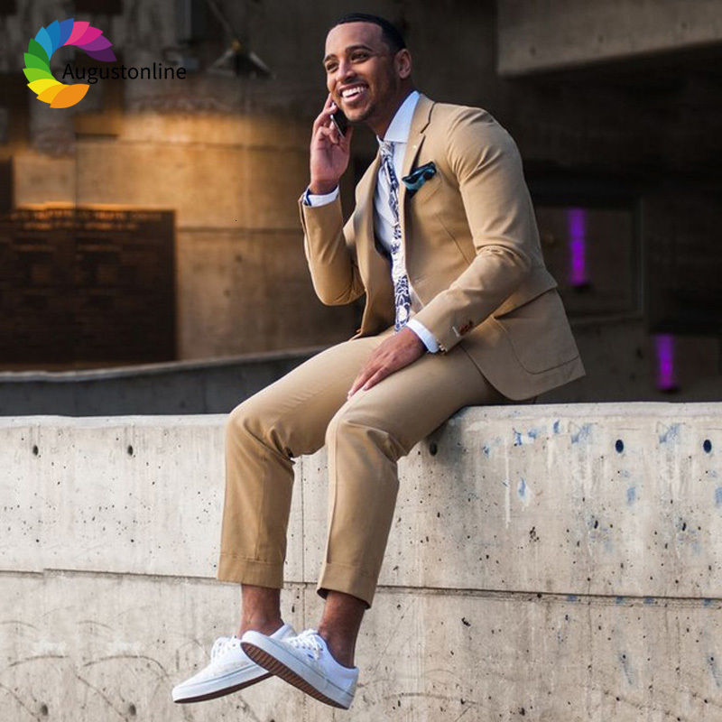

Men's Suits & Blazers Beige Slim Fit Men Groom Wear Wedding Tuxedos terno 2 Pieces (Jacket+Pants) Costume Homme Bridegroom Blazer NJBW, Custom color