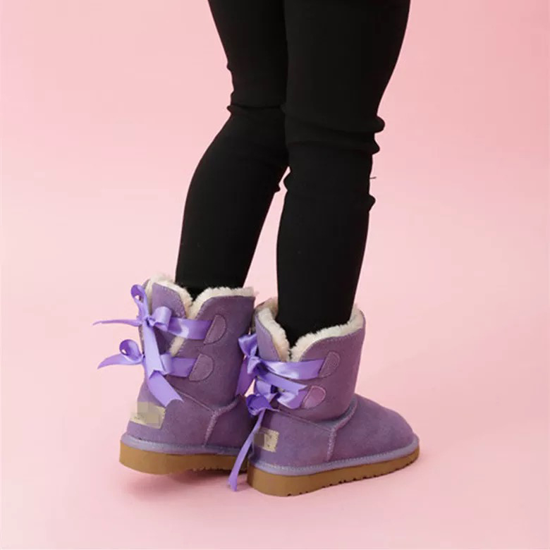 

Kids Bailey 2 Bows Boots Australian Winter Children Baby Warm Teenage Students Snow Christmas Ankle shoes Size 21-35, Chocolate