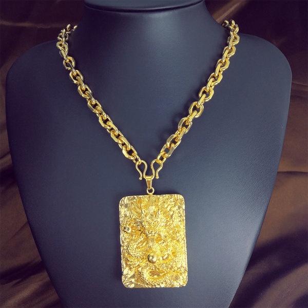 Pendant Necklaces Men Women Yellow Gold Filled The &quot;Chinese LONG&quot; Chain Necklace N421-image-708525951