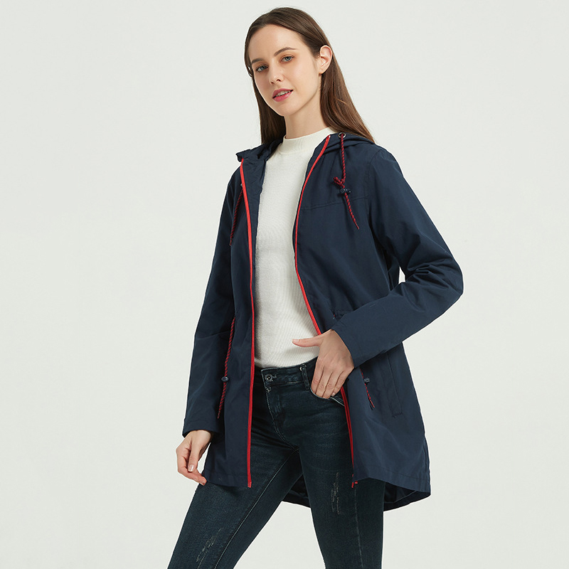 

Windbreaker Long Coat Women' New British Style Temperament Mid Length Hoodie Autumn Winter Zipper Warm Cold Jacket, Black