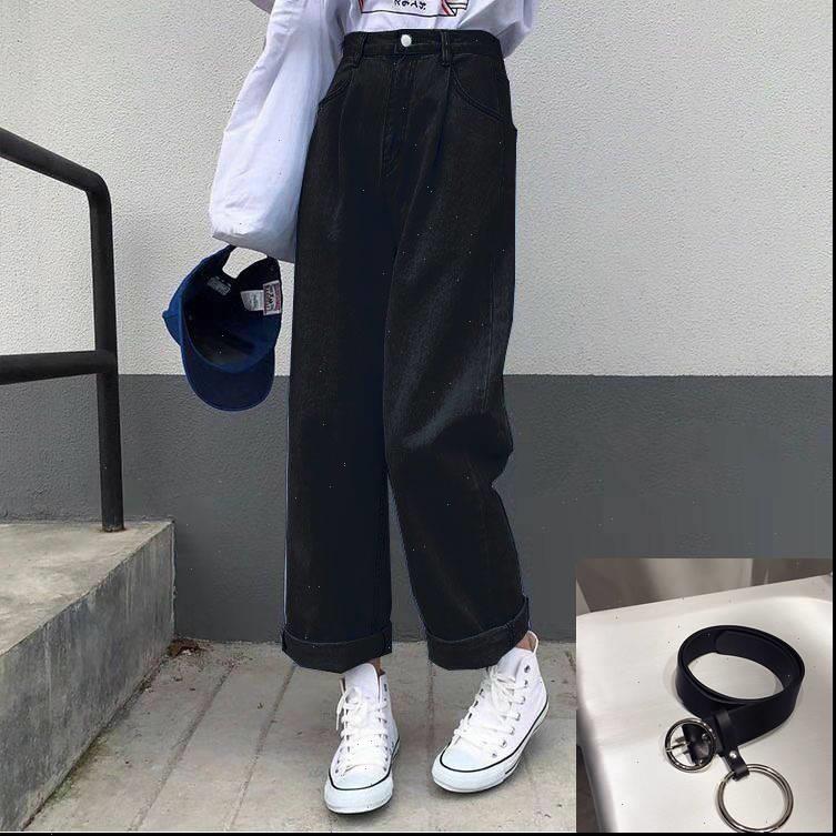 

women jeans solid vintage high waist wide leg denim trousers simple students all match loose fashion harajuku womens chic casual, Blue