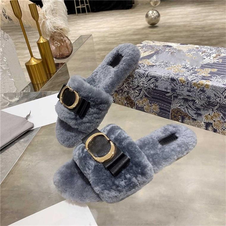 

Wool Slippers Women Designer Shoes Fashion Warm fur 1:1 Metal Buckle Indoor Outdoor Original Rubber Non-slip Wear-Resistant Sheep Top Quality Lazy Person Sandal, Color16