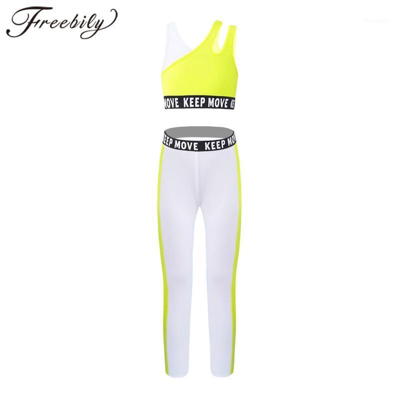 

Running Sets Yoga Set 2Pcs Kids Sport Outfits Fashion Girls Tracksuits Ballet Gym Suit Letters Print Crop Vest And Pants Children Sportswear, Black;blue