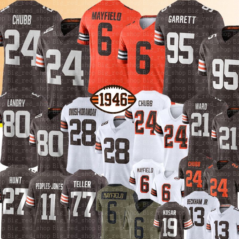 

24 Nick Chubb Jim Jersey Myles Garrett 6 Baker Mayfield Jeremiah Owusu-Koramoah Football Jerseys Jarvis Landry Denzel Ward Kareem Hunt Donovan Peoples-Jones, Men {s-xxxl}