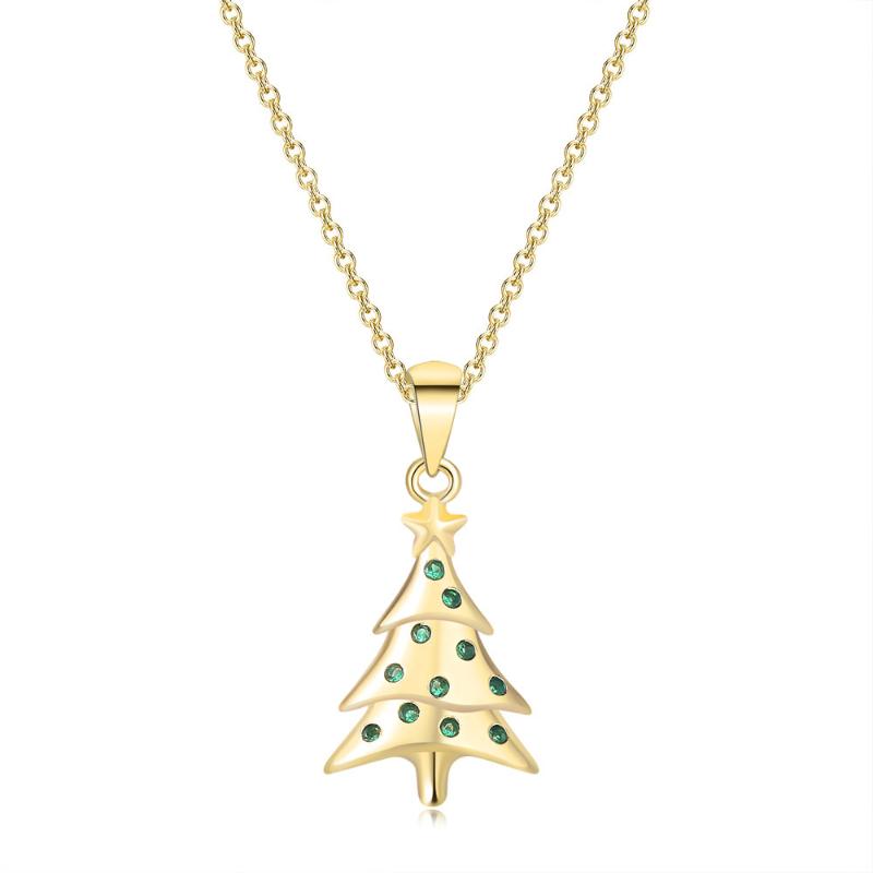 

Pendant Necklaces Double Fair Pendants Necklace For Women Aesthetic Cute Christmas Tree Green CZ Rose Gold Color Korean Chokers Chain Jewelr, Silver