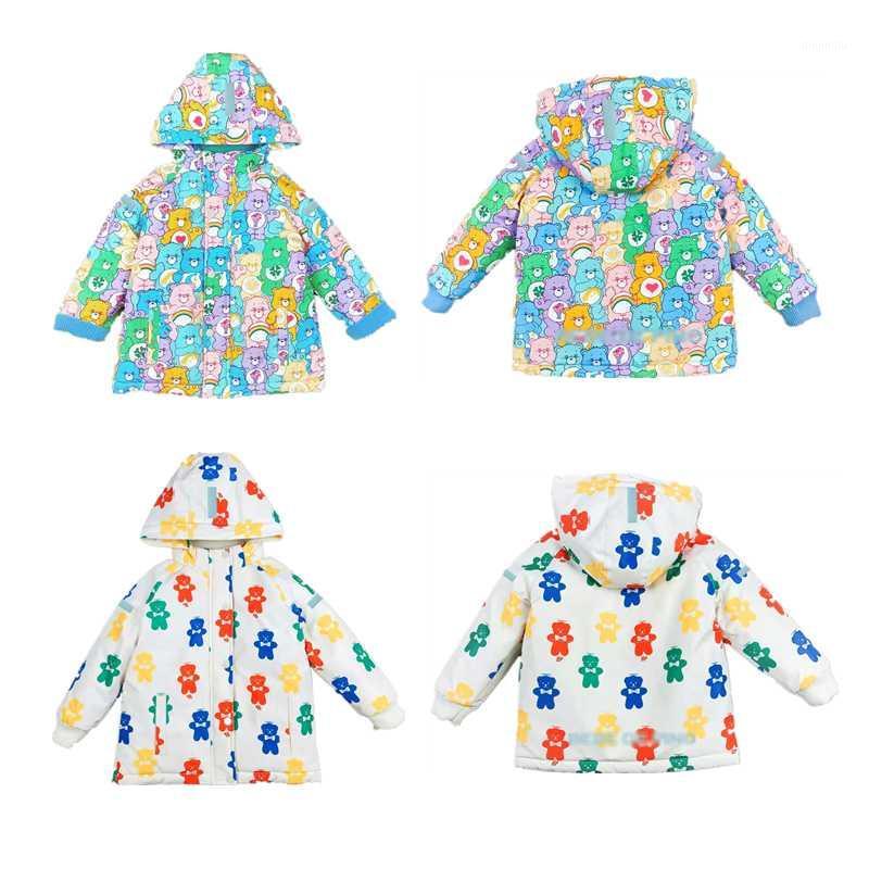 

Coat Autumn Winter Children's Cartoon Color Bear Stormsuit Korean Fashion Hooded Thick Windproof 2021 Boys Girls Clothes, Blue;gray