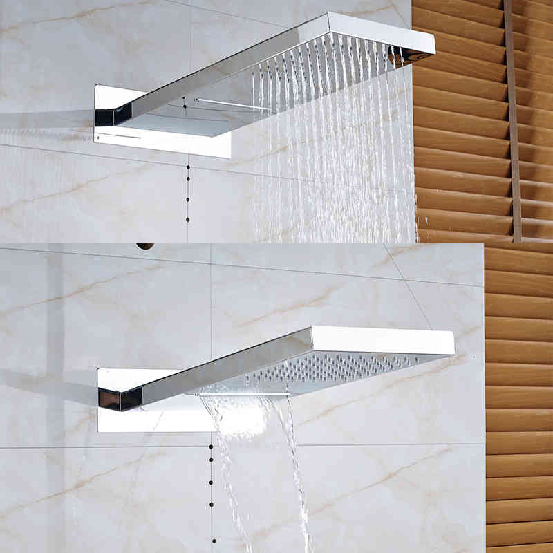 

Bathroom Shower Heads Chrome Thermostatic Faucets Set Rain Waterfall 6pcs Spa Jets 4-way Mixer Tap Bath Kit Hvia