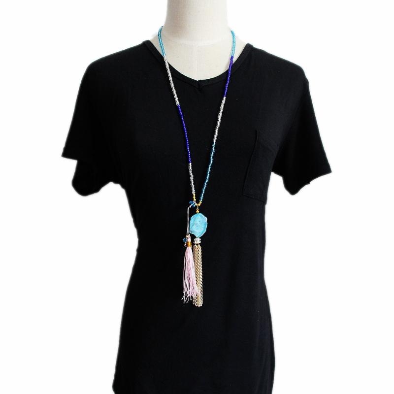 Pendant Necklaces CirGen Fashion Long Glass Beads Chain Rope + Metal Tassels Nature Stone Crystal Bijoux Necklace Women Jewelry,D98-image-697623420
