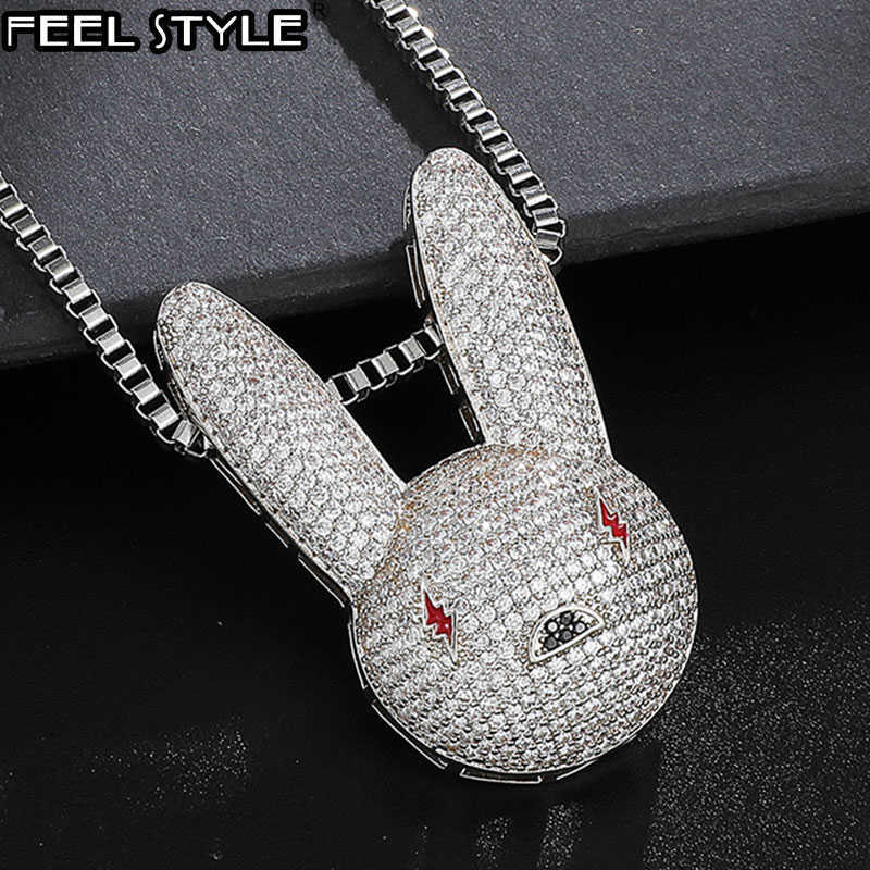 

Hip Hop Iced Out CZ AAA Bling Bad Bunny Cubic Zirconia Necklaces & Pendants for Men Jewelry With Chain X0707