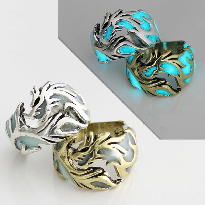 

Cluster Rings UILZ 2021 Luminous Cool Dragon Gold Women Glow In The Dark Male Mens Ring Jewelry CRL216