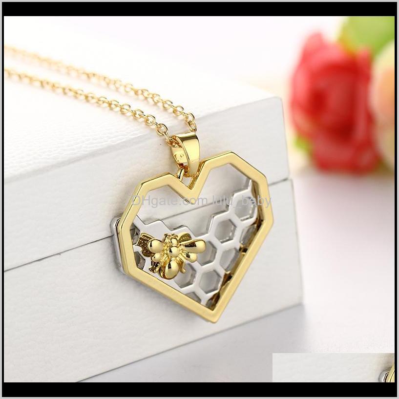 

Wholesale Chic Silver Gold Bee On The Honeycomb Pendants Hexagon Comb Hive Necklace For Women Jewelry You Are My Honey Nhpqw Pendant 8Jxom