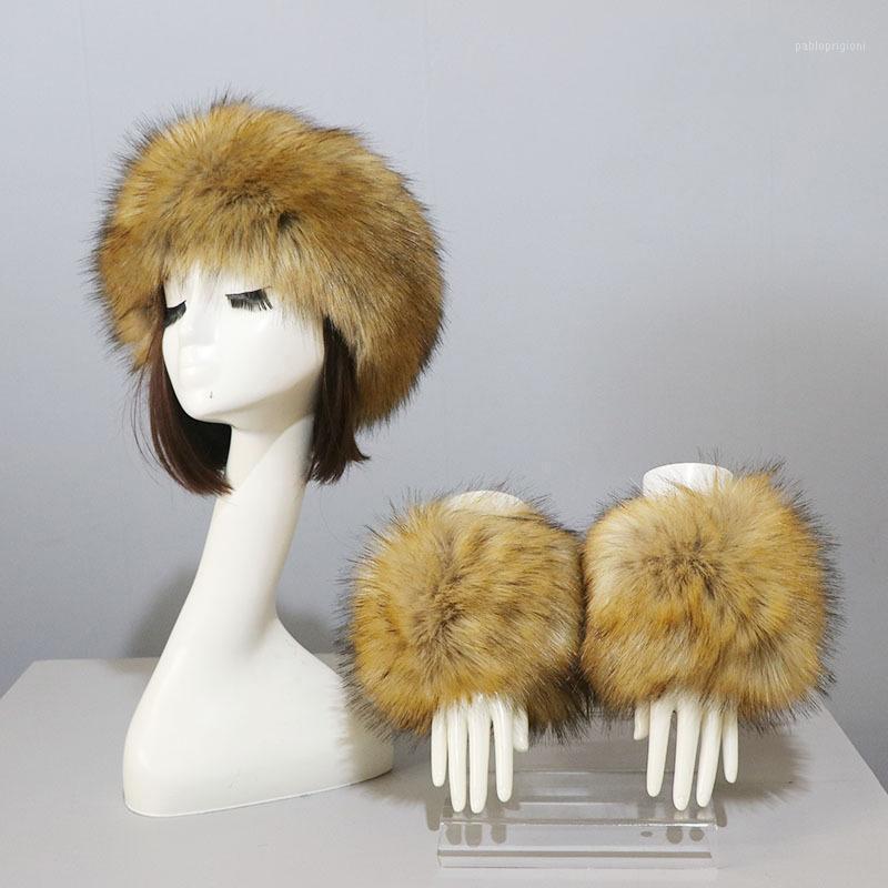 

Berets One Set Women Multicolor Faux Fur Cuffs + Headband Winter Warmer Hat Arm Wrist Sleeve Gloves Cap+Elastic Wristband, 01