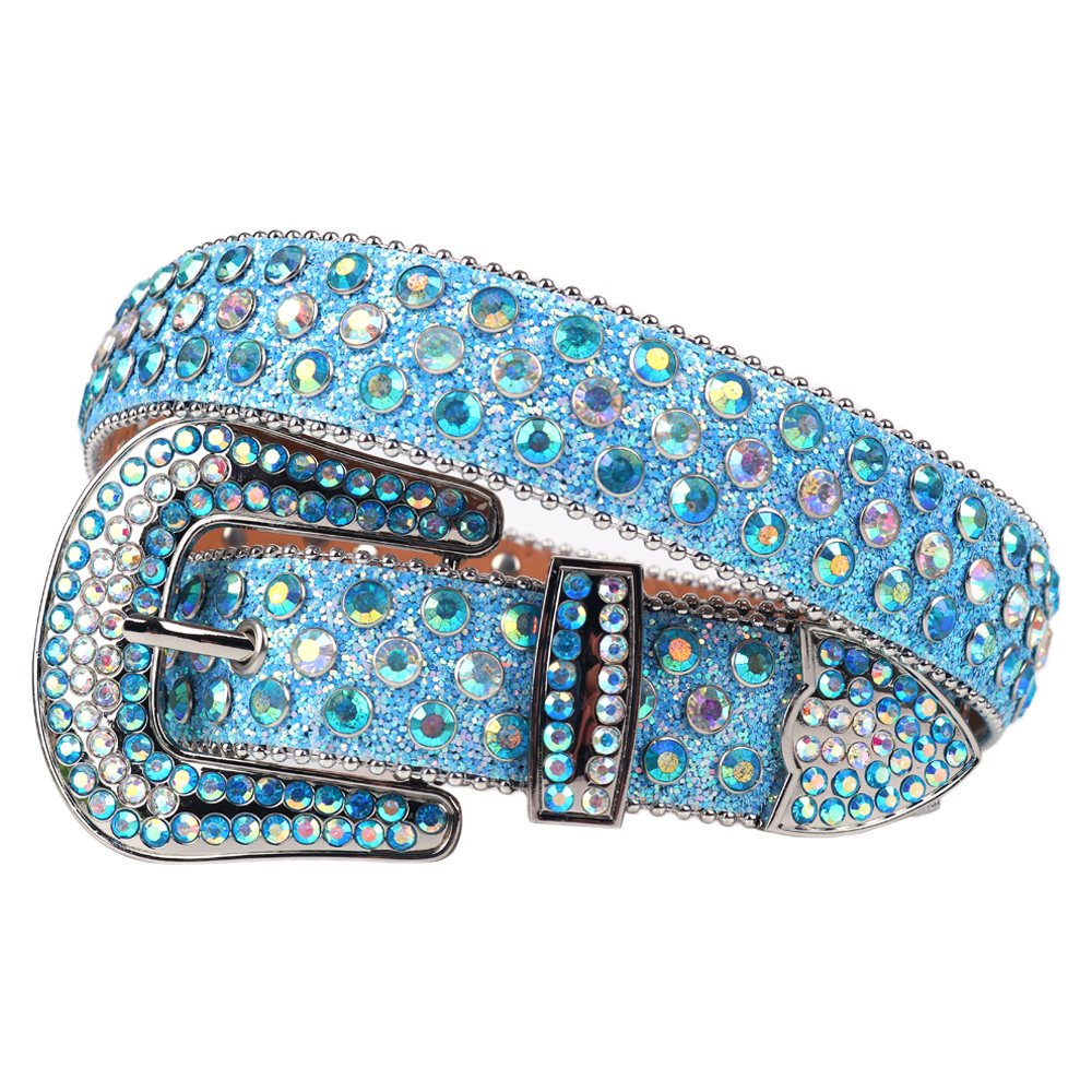

Western Cowgirl Cowboy Diamond Rhinestones Belt Luxury Strap Studded Wide Buckle Women Men Belts for Jeans, Green