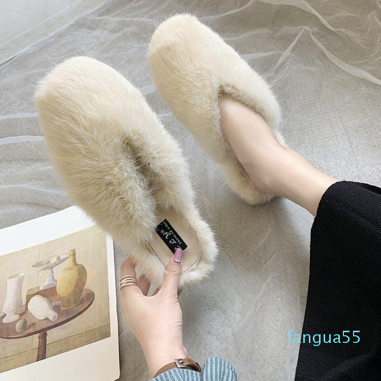 

Slippers 2022 Women Winter Fluffy Flat Heel Faux Fur Slides Soft Furry Warm Cozy Ladies Female Home Shoes Korean Fashion, Green