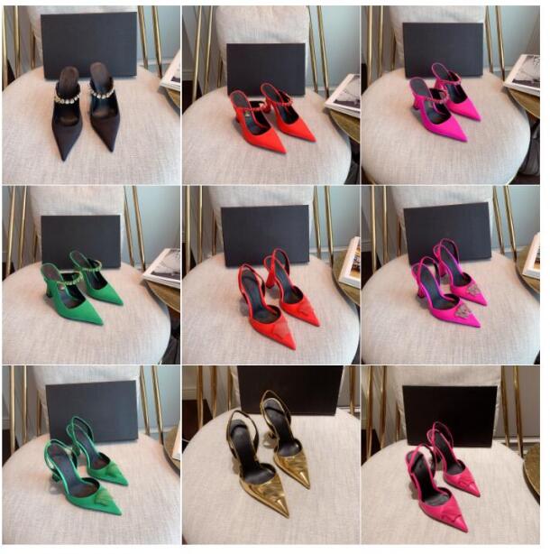 

SATIN SLING-BACK PUMPS LEATHER PUMP Women Sandals High Heels Designer Luxury Outdoor Shoes Pink Purple Black Red Green Blue, Color 3