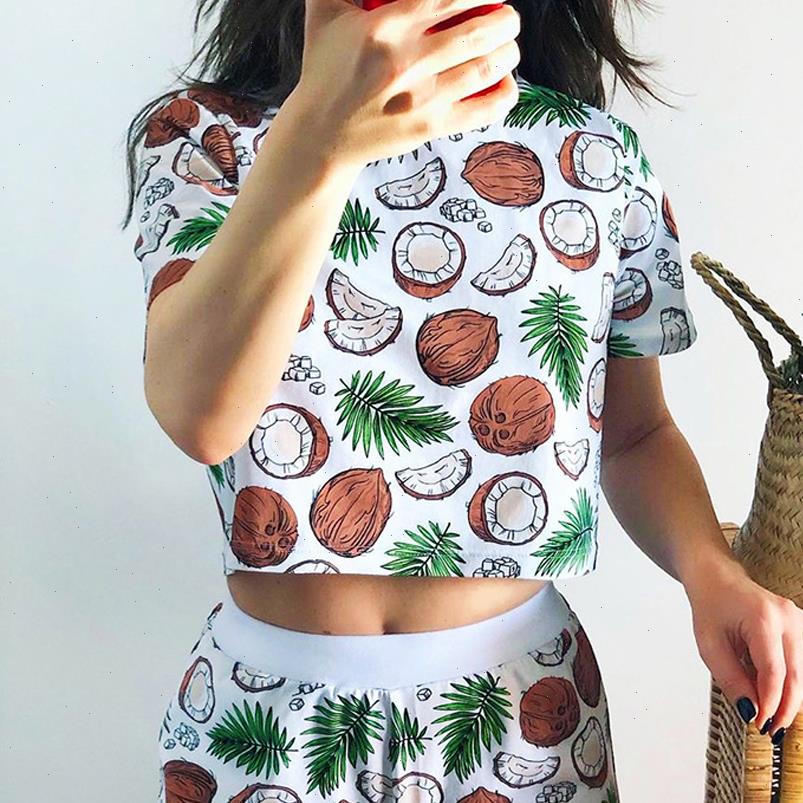 

cute cotton pajamas girls womens sleepwears coconut pattern printed short sets summer sleepwear pyjamas femme casual home clothes, Black;red