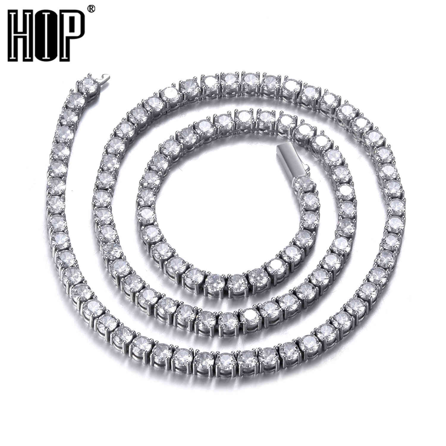 

Iced Out CZ Cubic Zircon Copper Choker Necklace 1 Row 3/4/5/6mmSingle Layer Tennis Chain Necklace For Women Hip Hop Jewelry X0509