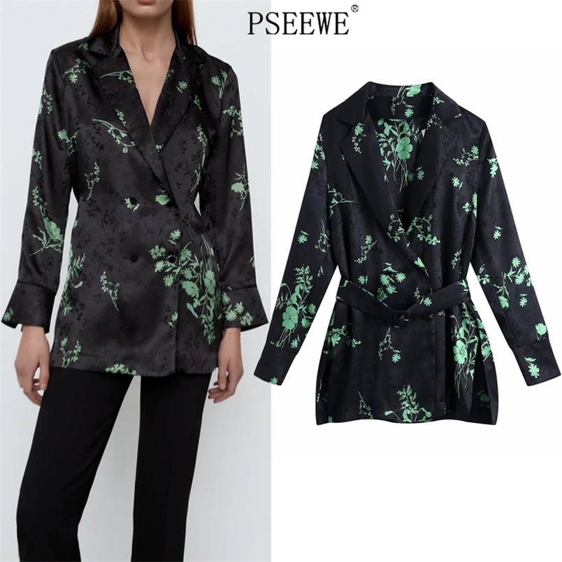 

Vintage Black Floral Print Women Blouse Belt Wrap Elegant Long Sleeve Top Woman Jacquard Button Up Office 210519