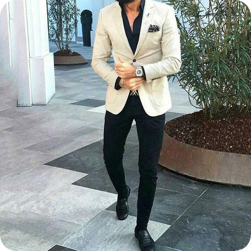 

Men's Suits & Blazers Ivory Business Men Coat Black Pants Casual Outfits Groom Tuxedo Slim Fit Terno Masculino Man Blazer Costume Homme 2Pie, Custom made color