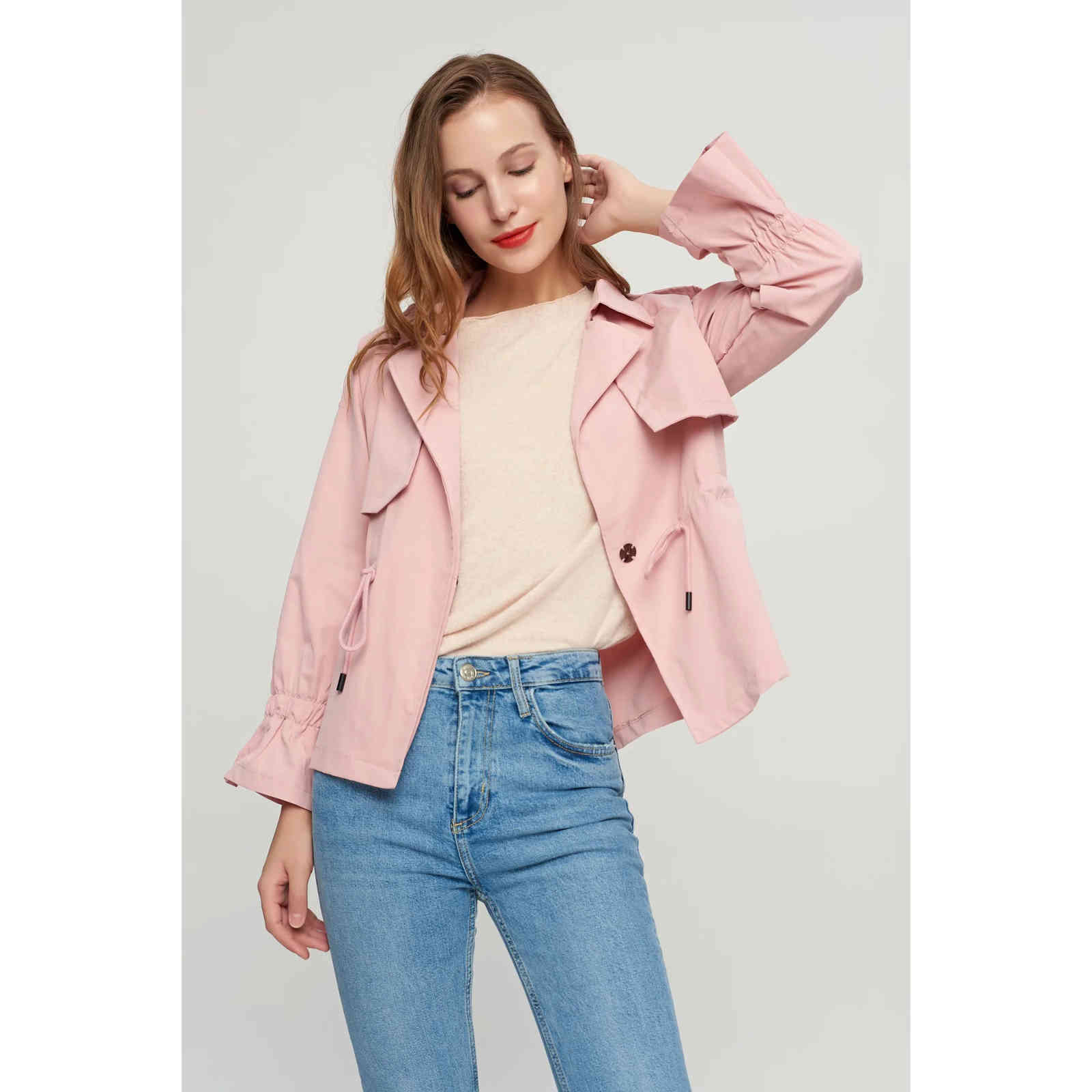 

women solid casual jacket fashion ladies puff sleeve turn down collage pockets jackets chic female streetwear 210521, Black