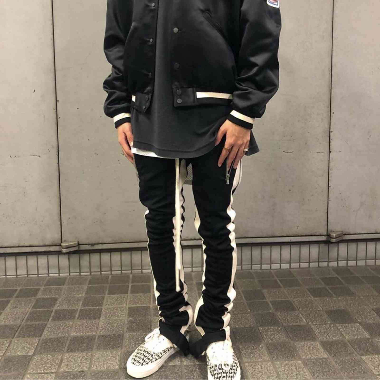 

God Fear of Season 5 Main Line Fog Zipper High Street Stitching Pants Slim Small Leg Buckle, Black