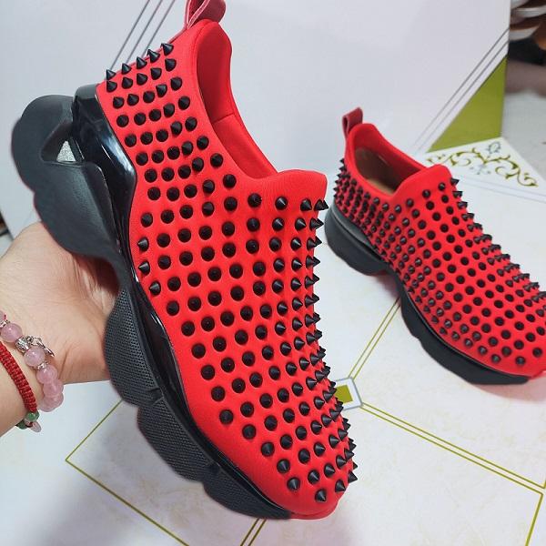 

With Box 2021 Red Bottoms Shoes Loubishark Flat Leather Stylist Men Women Donna Tiketa Slip-on Black Sneakers Krystal SpikesGoodgoodsneakers, 13