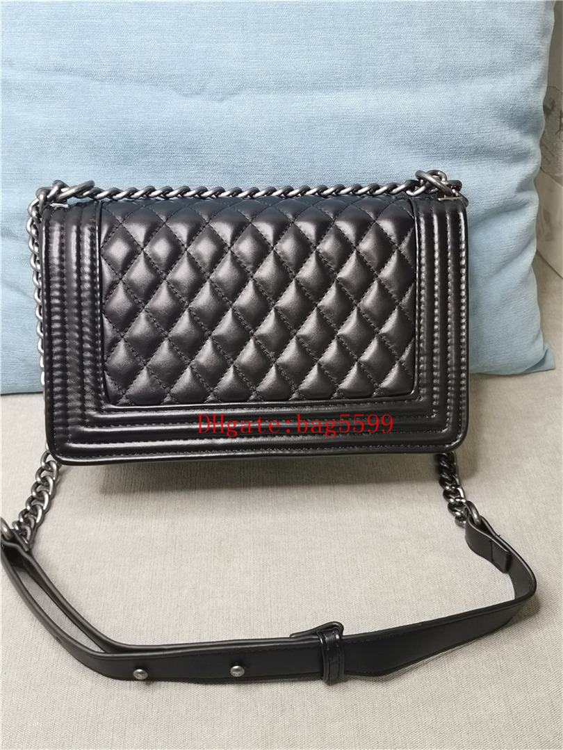 

Fashion Designer Women Bag Crossbody Messenger Shoulder Chain Bags Good Quality Leather Purses Ladies V-shape Rhombic Grid Handbag, Box