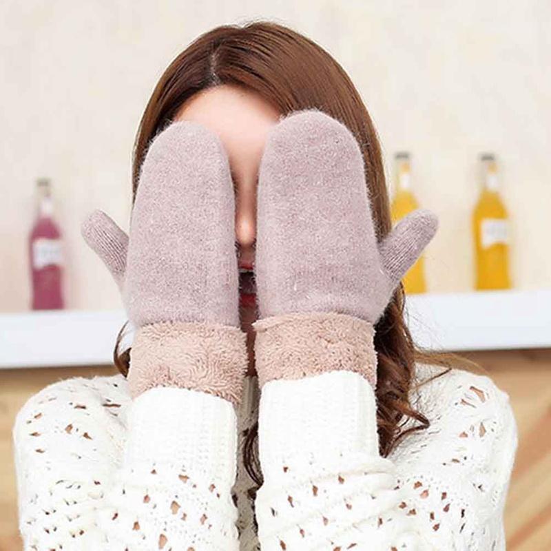 

Five Fingers Gloves Fashion Women Winter Solid Color Cuffed Mittens Soft Warm Multi-color Double Layer Super Thick Female Gloves1