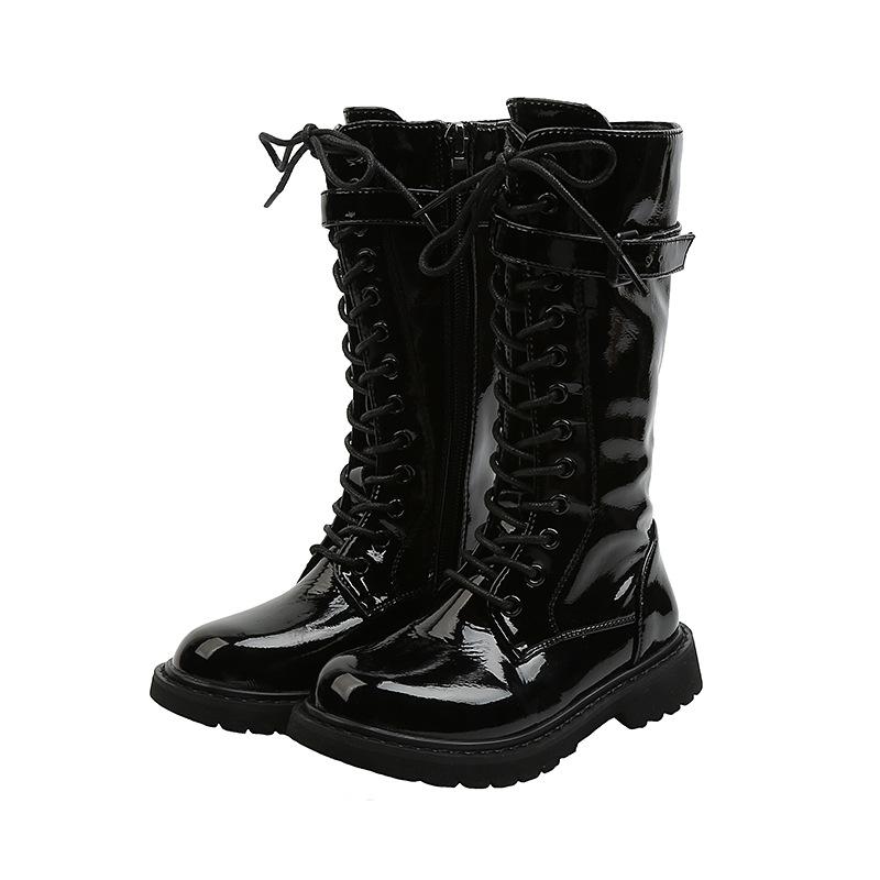 

Boots 2021 Autumn And Winter Children' Girls Side Zipper High Medium Big Children Soft Bottom Fashion, Black;grey