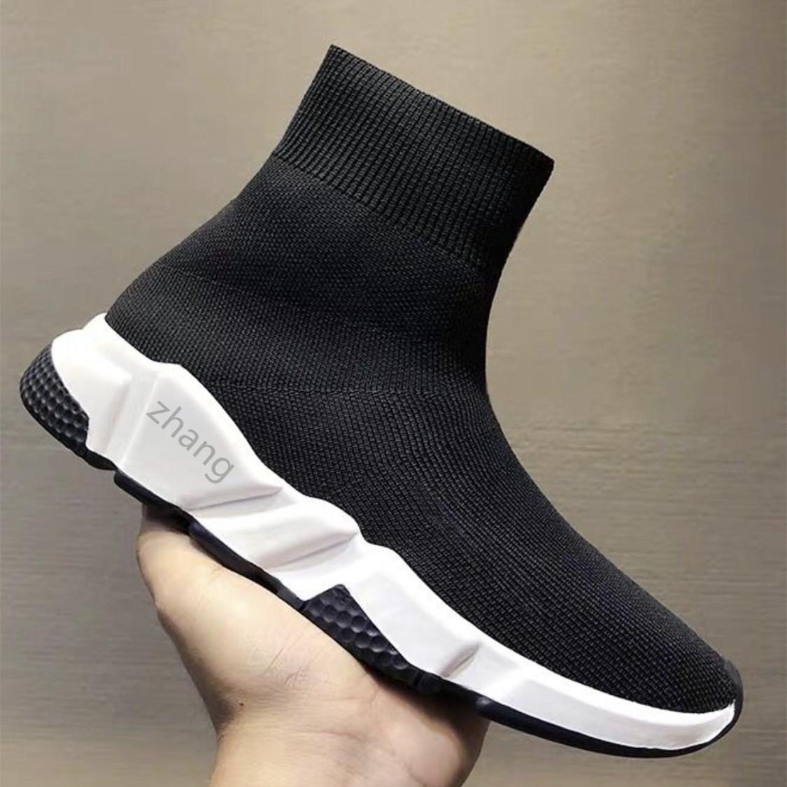 

2021Top Quality Black White Speed Trainer Casual Shoes Man Woman Socks Boots With Box Stretch-Knit Race Runner Sneakers