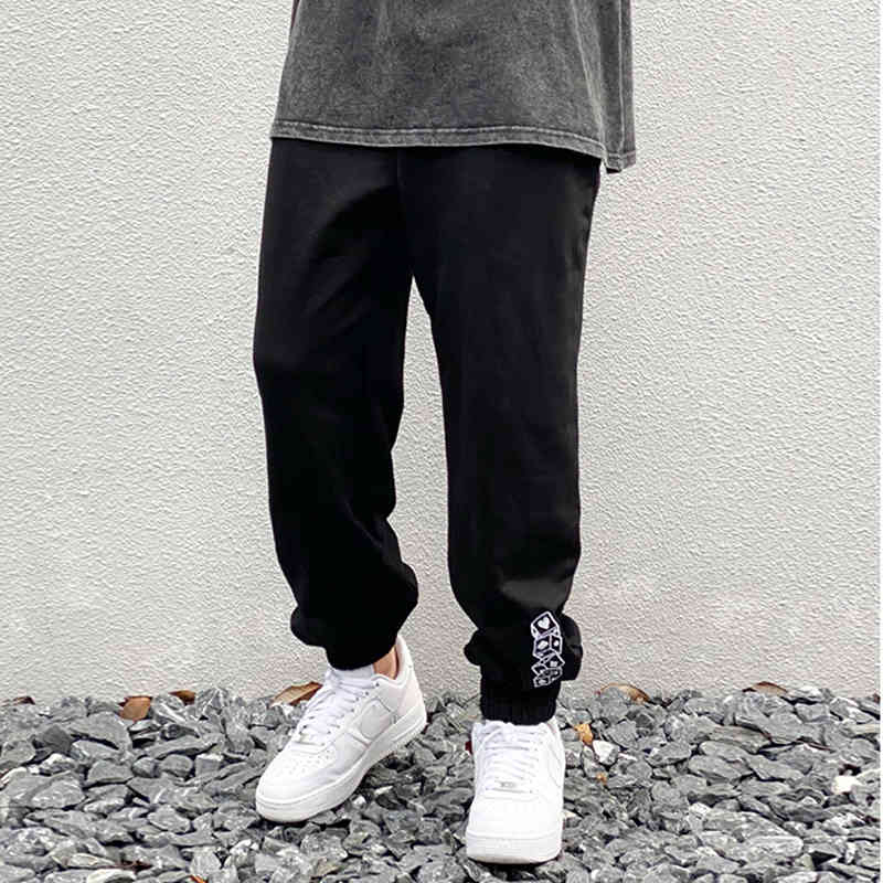 

High Street Embroidery Loose Terry Sweatpants Men and Women Drawstring Joggers Sweat Pants Baggy Hip Hop Casual Pants, Black