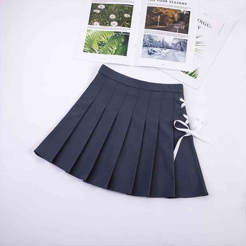 

merry pretty lace up solid women skirts pleated plus size s-2xl hight waist mini sweet style girl, Black