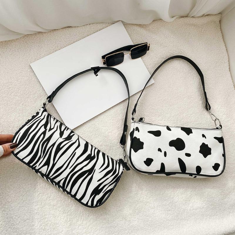 

Evening Bags Simple Female Daily Bag Fashion Cow Zebra Print Women Handbag Canvas Zipper Shoulder Underarm