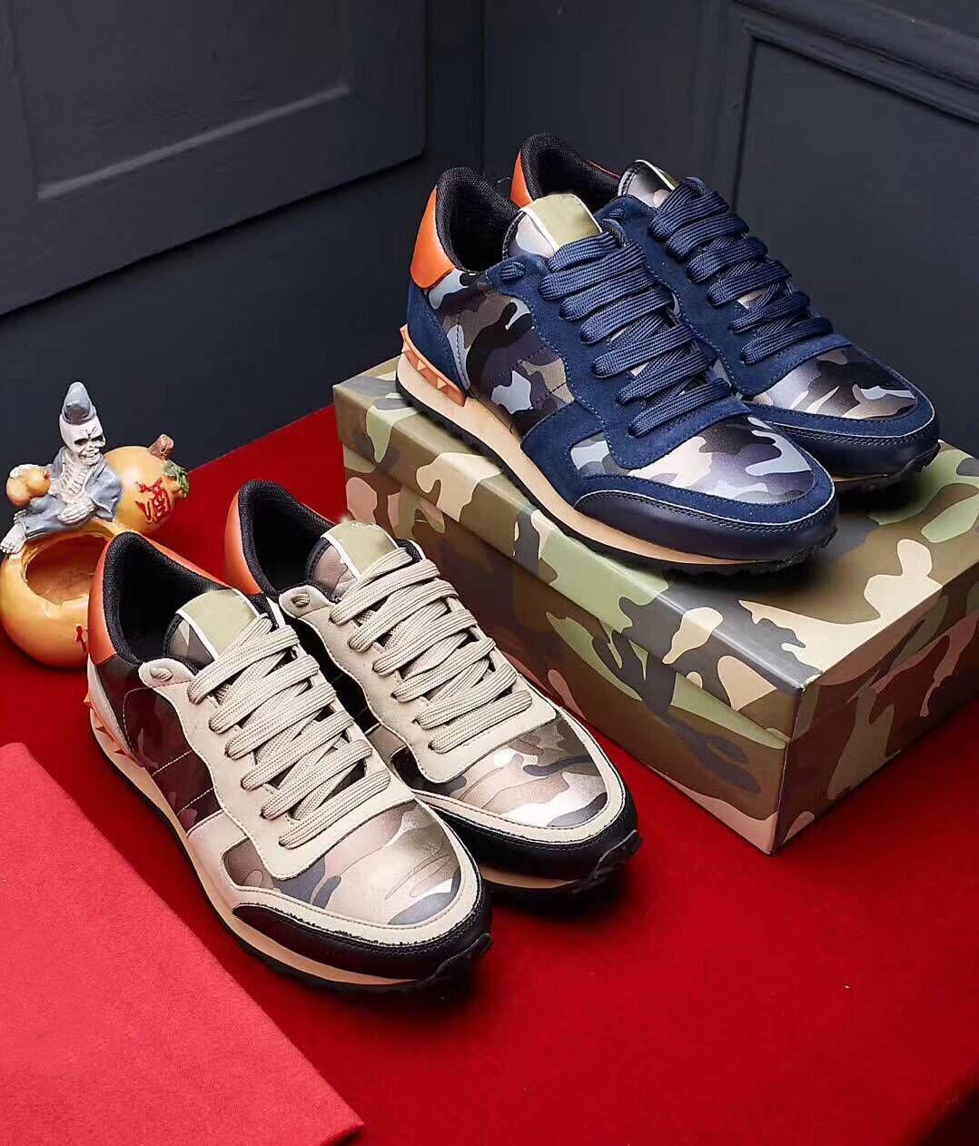 

Luxury Slip Sneaker Casual Shoes Studded Boots Mesh Leather Camouflage Studdeds Combo Stars Rock Runner Metallic Lace-up Shoe Rocks Studs size 35-46