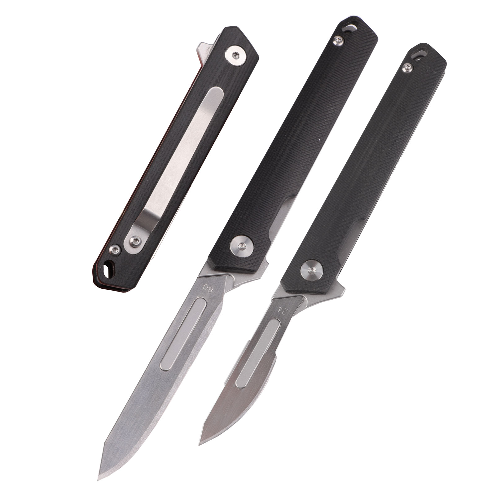 

Samior S13 Small Slim Flipper Scalpel Folding Pocket Knife with 10pcs #24 and 10pcs #60 Replaceable Blade, Black G10 Handle, Utility EDC Key