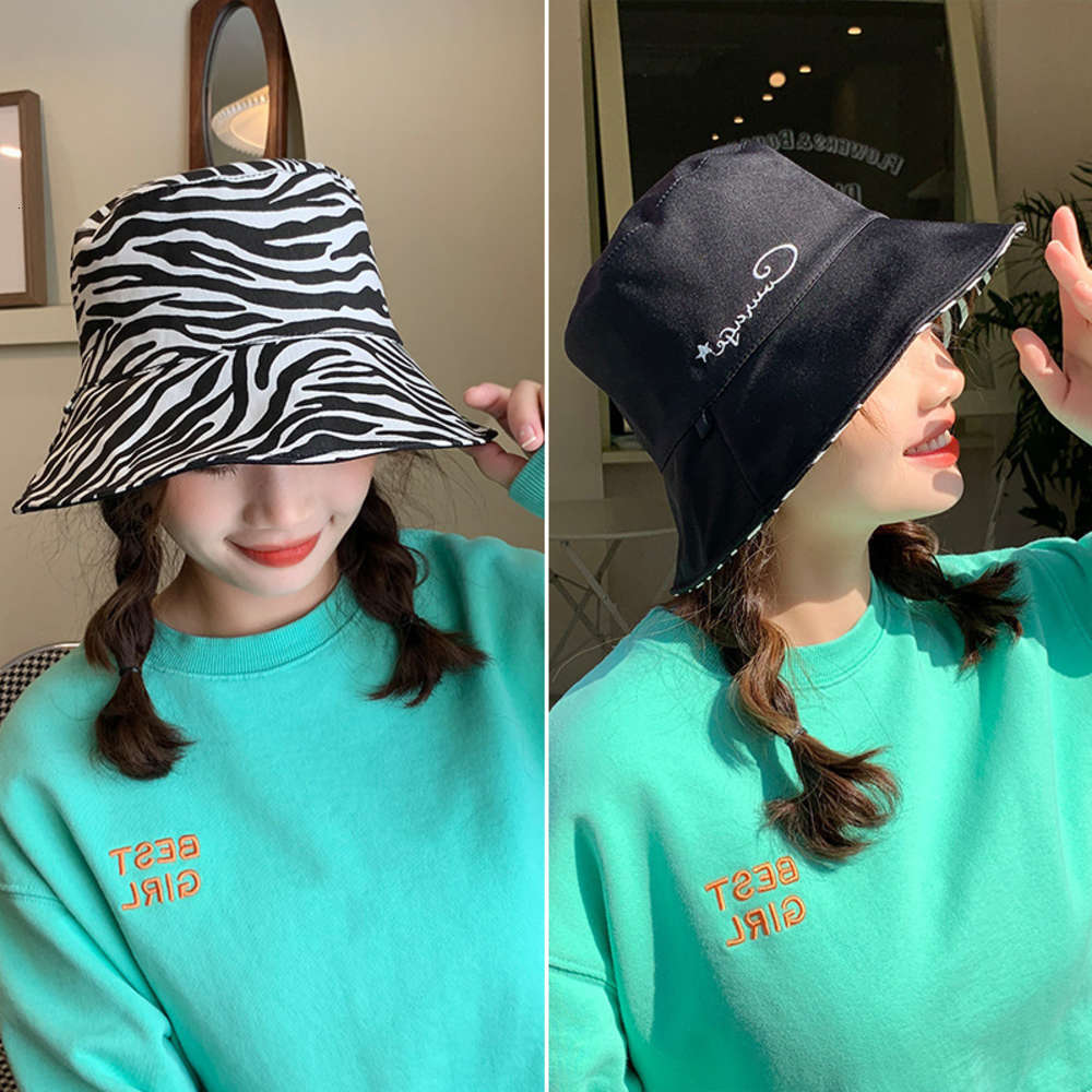 

Sun hat summer minority zebra double fisherman's female Korean versatile cover face lovely sunscreen basin Hat, Blue;gray