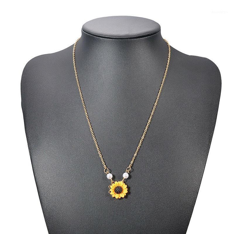 

Ly Women Sunflower Shape Necklace Imitation Pearls Pendant Jewelry Sweater Chain DO99 Chains