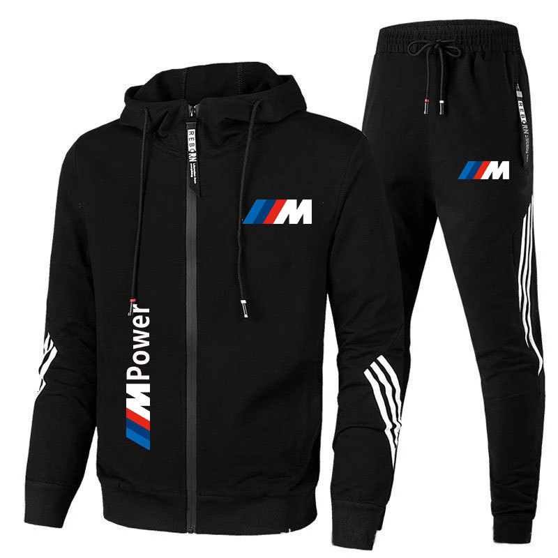 

2021 Spring and Autumn Fashion Zipper Super Dalian Hat Sweater Bmw Men's Casual Sportswear Sets m Printed Formal +pants, Black