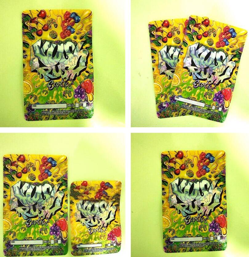 

3.5g and 7g 2 style exotics Bags resealable zipper seal for freshness Edibles Childproof flowers packing KUSH RUSH mylar bags 2021ggh