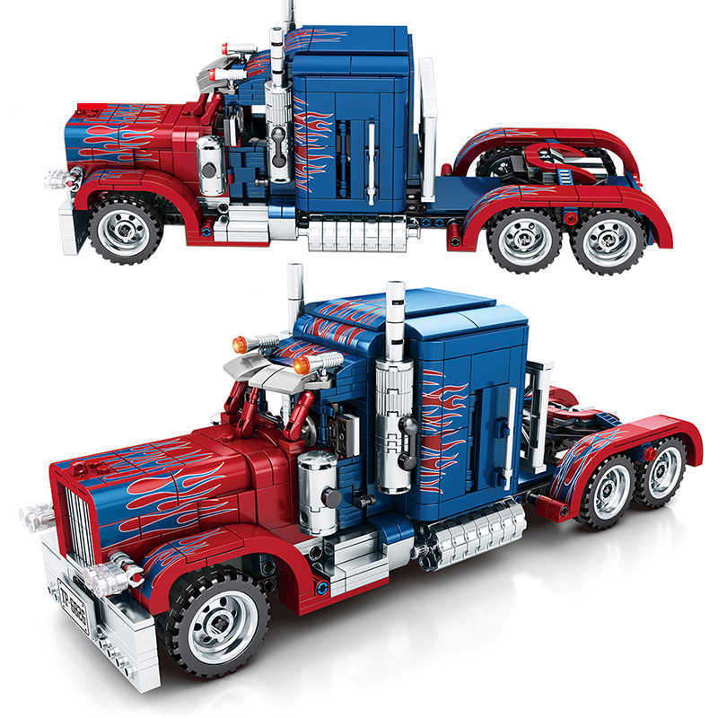 

849pcs Peterbilt 389 Heavy Container Truck building blocks City Classic Pull Back Car Educational Toy Gifts For Children Kids Y0808