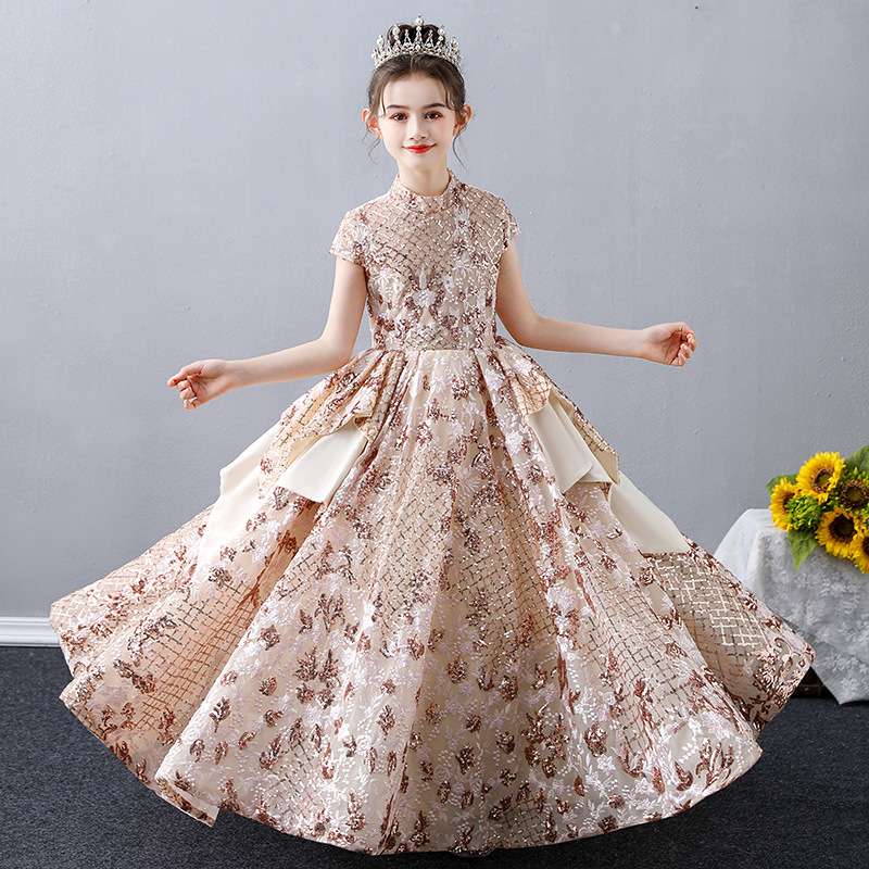 2021 Vintage Lace Appliqued Pageant Dresses with Long Train Ball Gown Flower Girl Dress Sweep Train Kid First Communion Gowns-image-710730551