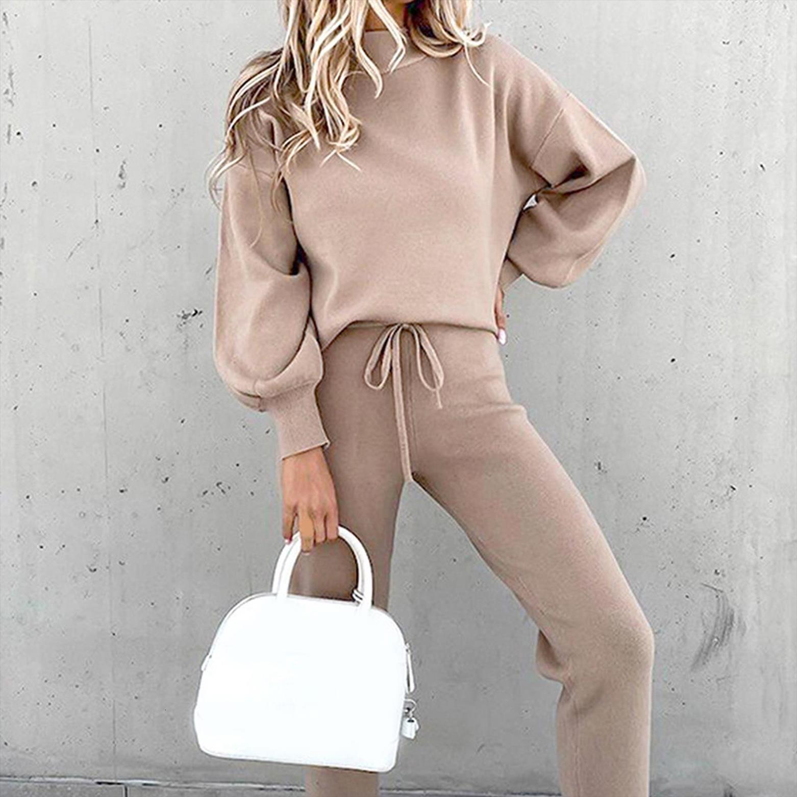 

sets autumn winter womens pants long sleeve blouse set thick warm tracksuit outfit, White