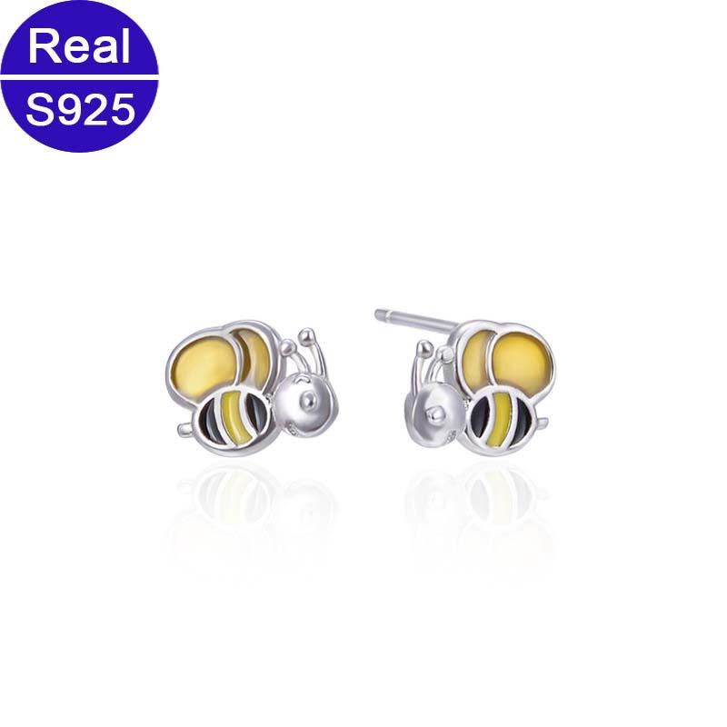 

Stud Korea 925 Sterling Silver Insect Ear Studs Jewelry Fashion Small Cute Enamel Bee Earrings Year Gift For Women Girls, Golden;silver