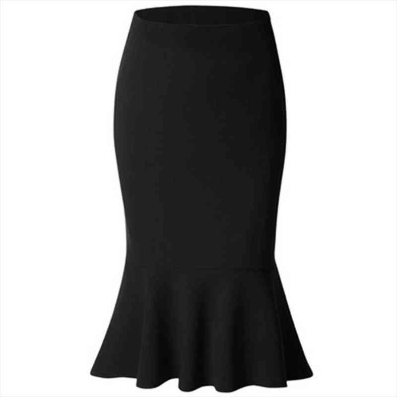 

Summer Fashion Women High Waist Mermaid Skirt Lady Office Wear Skirt Solid Color Large Size Knee Length Trumpet Skirts, Black