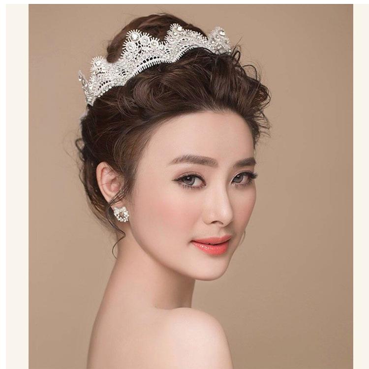 

Hair Clips & Barrettes Bridal Lace Headdress Korean Pure Handmade Rhinestone Accessories Soft Crown Wedding, Golden;silver