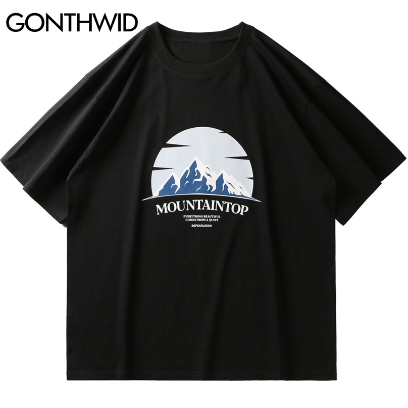 

Tees Shirts Harajuku Mountaintop Print Tshirts Streetwear Hip Hop Casual T-Shirts Men Summer Fashion Short Sleeve Tops 210602, Black